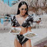 Summer Sexy Bikini Set Print Swimsuit Women Bikinis Shell Tassels Bikini Beach Bathing Halter Swimwear Strappy