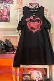 Lace-up Off Shoulder Y2k Print A-Line O Neck Dress Summer Tshirt Short Sleeve Dresses Women Black Harajuku Hotsweet