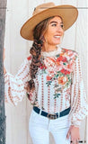 Queens Women Ruffled Floral Print Bohemian Blouse Ladies Lantern Sleeve Chiffon Tops Boho