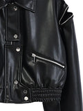 Spring Short Black Blue Faux Leather Jackets for Women Long Sleeve Zipper Runway Fashion Designer Luxury Clothes