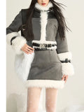 Artificial Leather Jacket Women Lapel Winter Coat Vintage Female Fleece Warm Thick Chic