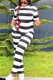 Piece Women Set 2023 New Arrival Summer Autumn Matching Sets Stripe Print Two Pieces Sets Top And Pants Suits Outfits
