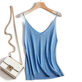 Shiny Lurex Sexy Top Women Halter V Neck Basic White Cami Sleeveless Knitted Tank Tops Women'S Summer Camisole
