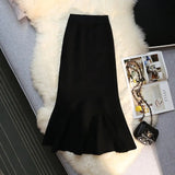 Vintage Knit Long Skirts Women Elastic High Waist Slim Mermaid Skirt Autumn Winter Korean Elegant Solid Trumpet Skirts