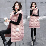 Solid Hooded Women's Winter Vest Long Style Thick Female Sleeveless Waistcoat Cotton Padded Vest Jacket With