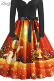 Women Plaid Print Winter Dress Black Long Sleeve Vintage Christmas Party Pin up Rockabilly Dress Robe Femme