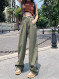 Autumn New Women Green Jeans High Waist Loose Straight Wide Leg Denim Female Y2k Casual Streetwear Vintage Mopping