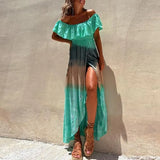 Backless Bohemian Dress New Summer Gradient Tie Dye Printed Long Dresses Casual Holiday Women Slash Neck High Waist
