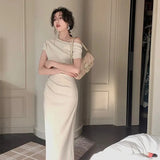Fashion Women Elegant Bodycon Slim Midi Party Dress Sexy Vintage Casual Prom Birthday Vestidos Female Chic Clothes