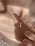 Silver Rhinestone Drop Decor Necklace- Outfit