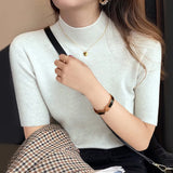 and Summer Half Sleeve Tank Top Knitted Blouse Fashion Women Casual Half-high Collar Clothes Bottoming Tops New