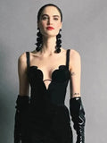 Black Irregular Deep V Neck Mini Bandage Dress- Outfit