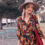 Women's Mid Waist Long Sleeve Vintage Print