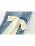Jeans Pants Women Vintage Bow Ripped Hollow Out Ladies High Waist Harajuku Fashion Stretch Pocket Wide Leg Denim