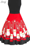 Women Christmas Dress Elegant Puff Long Sleeve Faux Fur Collar Midi Party Costume Xmas New Year Festival