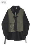 Spring Autumn Women's Two-Piece Sets Streetwear Fashion Tooling Style Vest And Solid Loose Long Sleeve Shirts Female