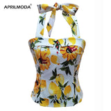 Sexy Women Halter Shirts Retro Vintage Floral Printed Sleeveless Retro Vintage Blouse 50s Gothic Hip Hop Casual