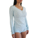 Women Spring Summer Outfit Sets Long Sleeve V Neck Floral Tops + Elastic Band Button Shorts Harajuku Retro Pjs