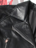 Autumn Short Black Oversized Lace Patchwork Leather Biker Jacket Long Sleeve Loose Womans Clothing Fashionable