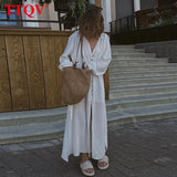 Sexy V-Neck Blue Midi Dress Ladies Bodycon Fashion Long Sleeve Slit Dress Elegant Single-Breasted Dresses For Women
