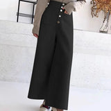 S-3Xl Elegant Woolen Wide Leg Pants Women Korean High Waist Baggy Trousers Office Lady Black Casual Pants Autumn