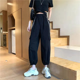 Harajuku Loose Cargo Pants Women High Waist Elastic Streetwear Wide Leg Pants Vintage Korean Summer Hip Hop Gothic