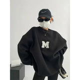 Streetwear Letter Print Sweatshirt Women Y2K Plus Fleece Thick Oversized Pullovers Bf Harajuku Korean Loose Casual