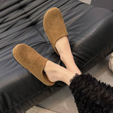 Vintage Sen Thick-Skin Shoes Women 2025 Spring New Height Lazy Round Velvet Muller