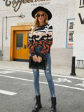 Winter New 2022 Leopard Knit Pullover Fashion Street Dress Sweater Women's Loose Round Neck Long Sleeve Thickened