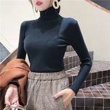 Casual Solid High Collar Jersey Punto Mujer Turtleneck Slim Vintage Jumper Soft Pull Femme Winter White Knitted
