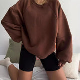 New Round Collar Splicing Long Sleeve Solid Color Basic Velvet
