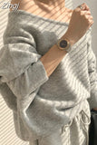 Autumn Irregular Sexy Off Shoulder Sweater Casual Loose Knitted Tops Korea Fashion Ladies Womens 2023 New Sweaters