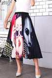 New Fashion Women Vintage Summer Party Pleated Casual Print A Line Skirts Robe Femme One Size Lastic Band Midi