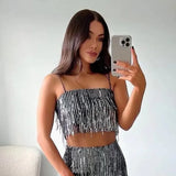 Sexy Fashion Shiny SequinsTank Party Crop Thin Straps Tops Women Vintage Backless Female Camis
