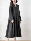 Autumn Winter New Long Sleeve Dress V-neck Loose Sweater Fashion Knee Length Skirt Streetwear Dress for Women Pullover