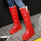 Winter Women Boots Warm Plush Sonw Boots Platform Flat Heel Knee High Boots Slip On Female Shoes Black White