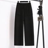 Size Pants Autumn Winter Warm Woolen Wide Leg Pant For Women High Waist Pockets Trousers High Quality Casual Pant 5XL