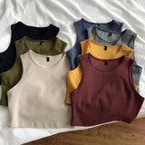 new ladies retro crop top high waist slimming stretch slim short sleeveless bottoming