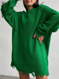 2021 Knitted Green O Neck Pullover Long Sleeve Y2K Oversized Sweater Dresses Women Party Sexy Club Sweater Top