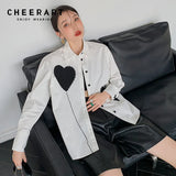 Heart White Button Up Shirt For Women Fall Fashion Long Sleeve Designer Top And Bloues 2021 Collared Shirt