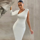 Dress for Women 2022 Summer White Midi Bodycon Dress Elegant Sexy One Shoulder Evening Party Dress Club High