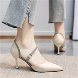 women's2022spring and summer new sexy one-word buckle belt net red high-heeled shoes fairy wind stiletto pointed toe