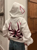 Retro Spider Print Zipper Hoodies Women Harajuku Fashion Joker Sweatshirts Unisex Casual Loose Hoodie Punk Hip Hop