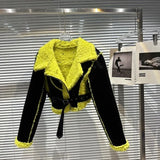 2022 Winter New Arrival Lambswool Leather Ripped Pu Jacket Belt Women