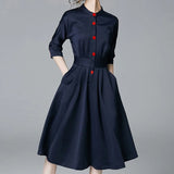 Spring Autumn 50S 60S Vintage Dresses Women Slim 3/4 Sleeve A Line Office Wear Elegant Laides Ol Work Business