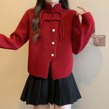 Zingj Chinese Style National Wind This Year Red Female Sweater Spring 2024 New Festive Plate Button Jacket Pin Button Cardigan-Outfit