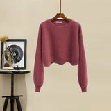 Women Winter Patchwork Long Sleeve Knitted Tops + Asymmetric Skirt 2 Piece Suit Female Party Elegant Two Piece