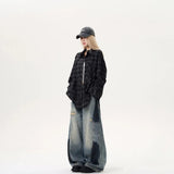 Blade Splicing Deconstruction Hole Painting To Make Old Jeans Loose Hedging Men And Women With The Same Drag Trousers
