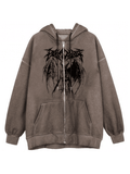 Oversized Skeleton Print Zipper Hoodie- Outfit