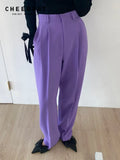Spring 2022 High Waist Pants Women Fashion Bottoms Purple Pink Black Trousers Straight Leg Baggy Pleated Pants